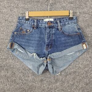 One Teaspoon Shorts 22 Bandits Denim Cuffed Cut Off Blue Hippie Casual Festival